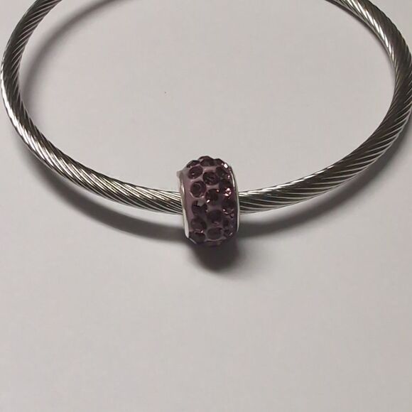 Purple with Purple Rhinestones Charm for Pandora Style Bracelet - Picture 2 of 4